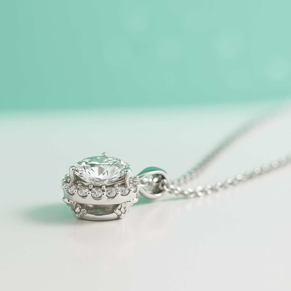 Colar de Prata 925 Moissanite em Ouro Branco 18K - Yuna Joias