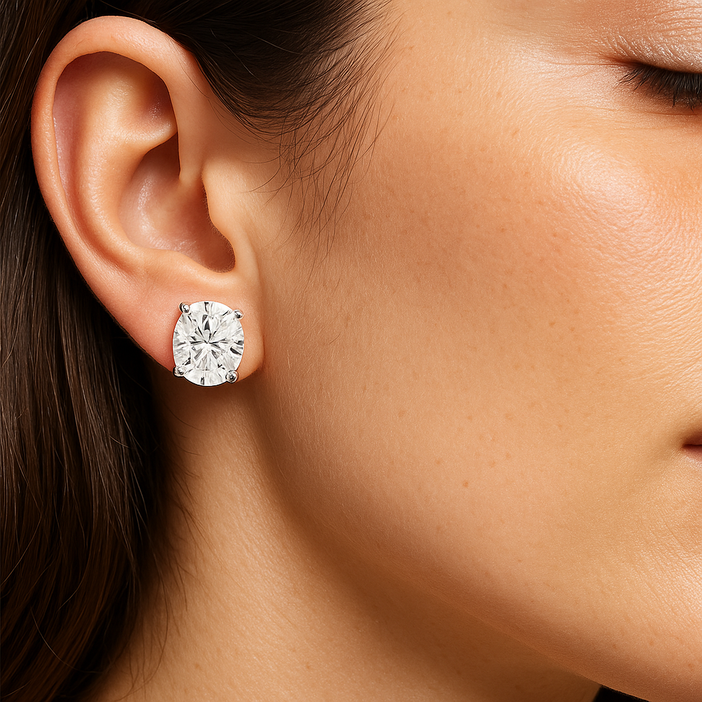 Brinco Moissanite Oval em Prata 925 com Haste em Ouro 10k – Yuna Joias