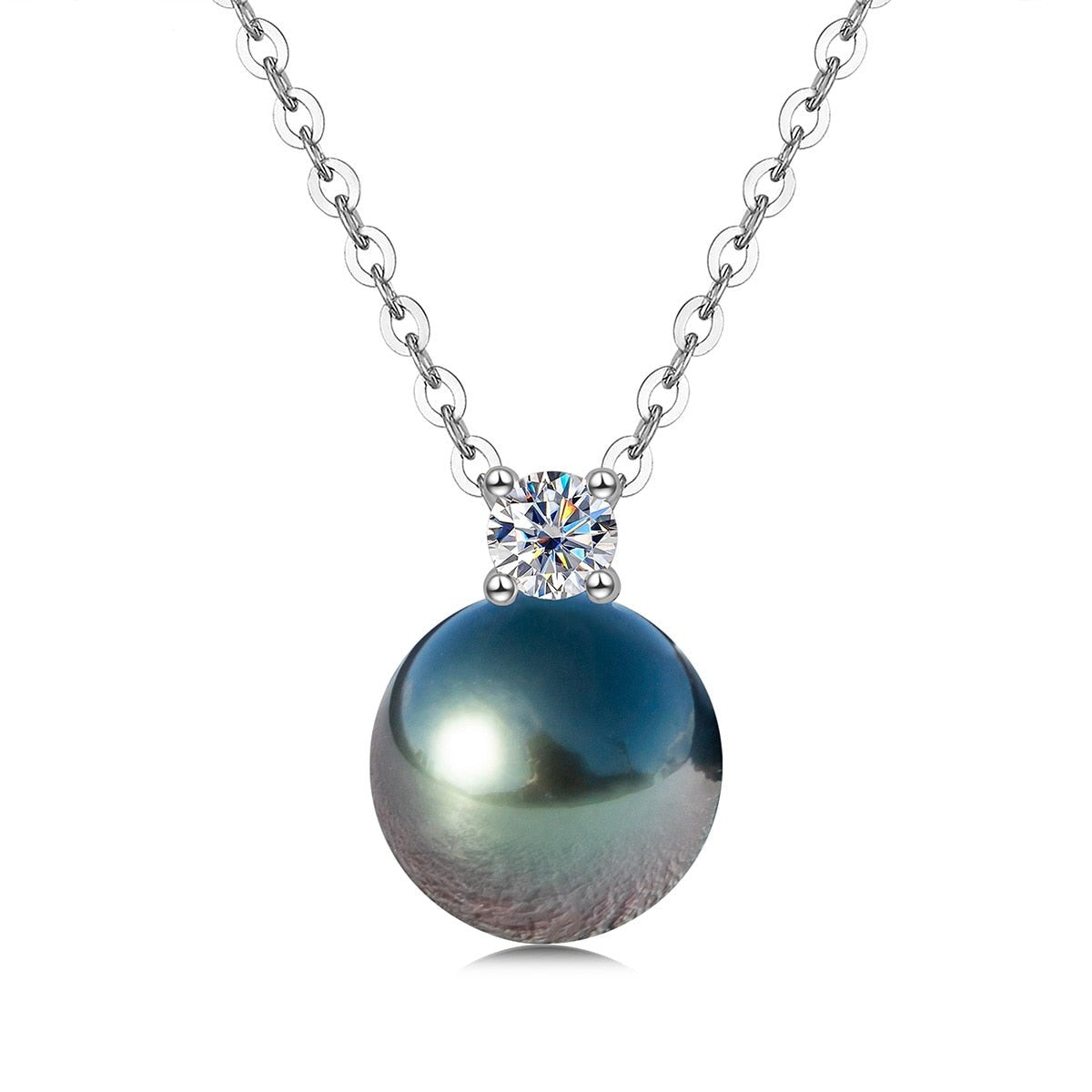 Colar de Pérola Natural Negra Tahiti com Moissanite e Ouro Branco 18k - Colar
