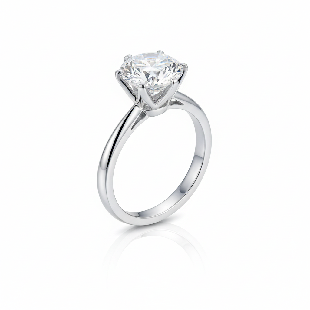 Anel solitário de prata 925 com pedra grande e brilhante tipo moissanite