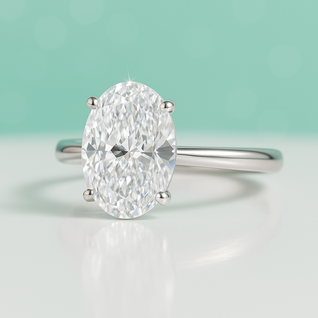 Anel Solitário de Moissanite Oval 1ct -4ct  Prata 925 com Banho de Ouro Branco - Yuna Joias