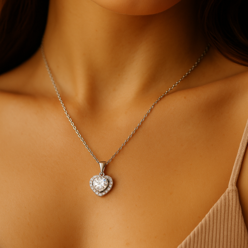 Colar de Prata 925 Moissanite em Ouro Branco 18K - Yuna Joias