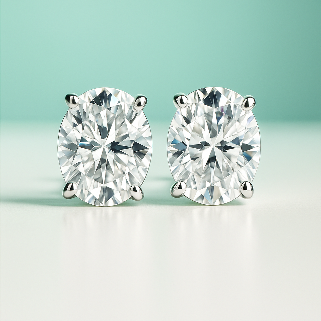 Brinco Moissanite Oval em Prata 925 com Haste em Ouro 10k – Yuna Joias