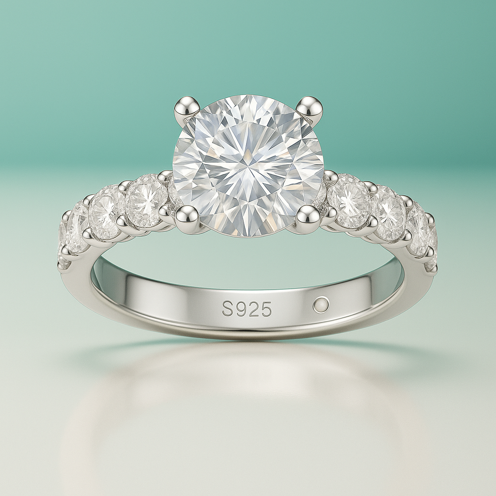 Anel Solitário Moissanite 3.5ct com Prata 925 e Banho de Ouro 18k com Certificado GRA - Yuna Joias