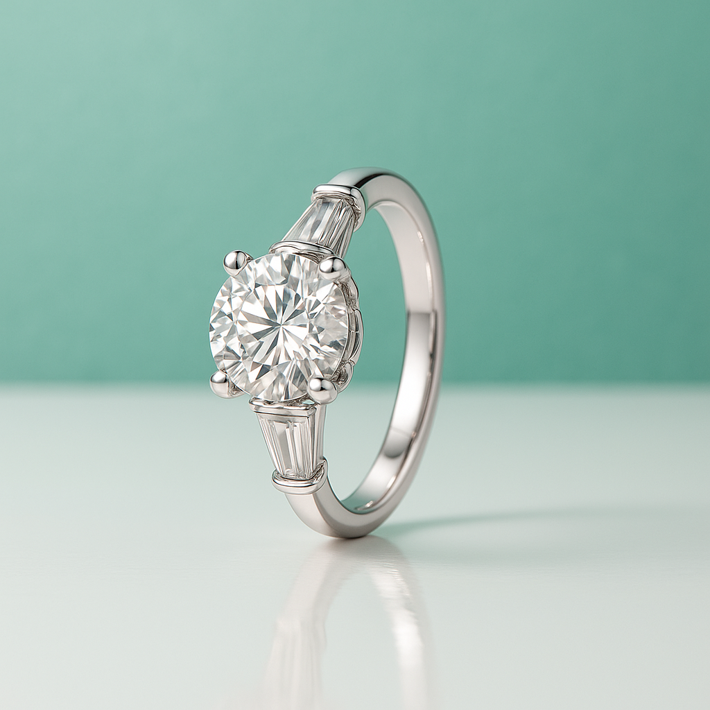 Anel Solitário em Ouro Branco 18k com Moissanite - Yuna Joias