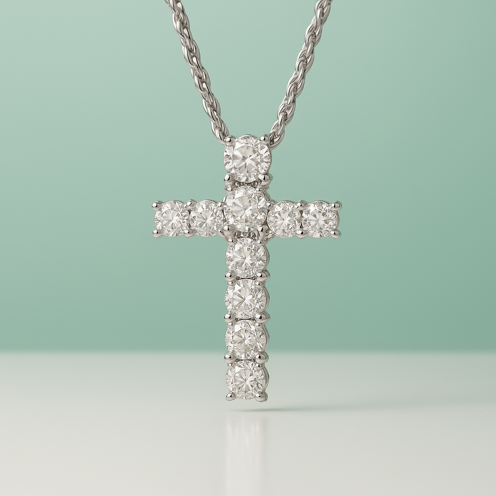 Colar Cruz com Moissanite 2.1ct – Prata 925, Ródio e Ouro 18k - Yuna Joias