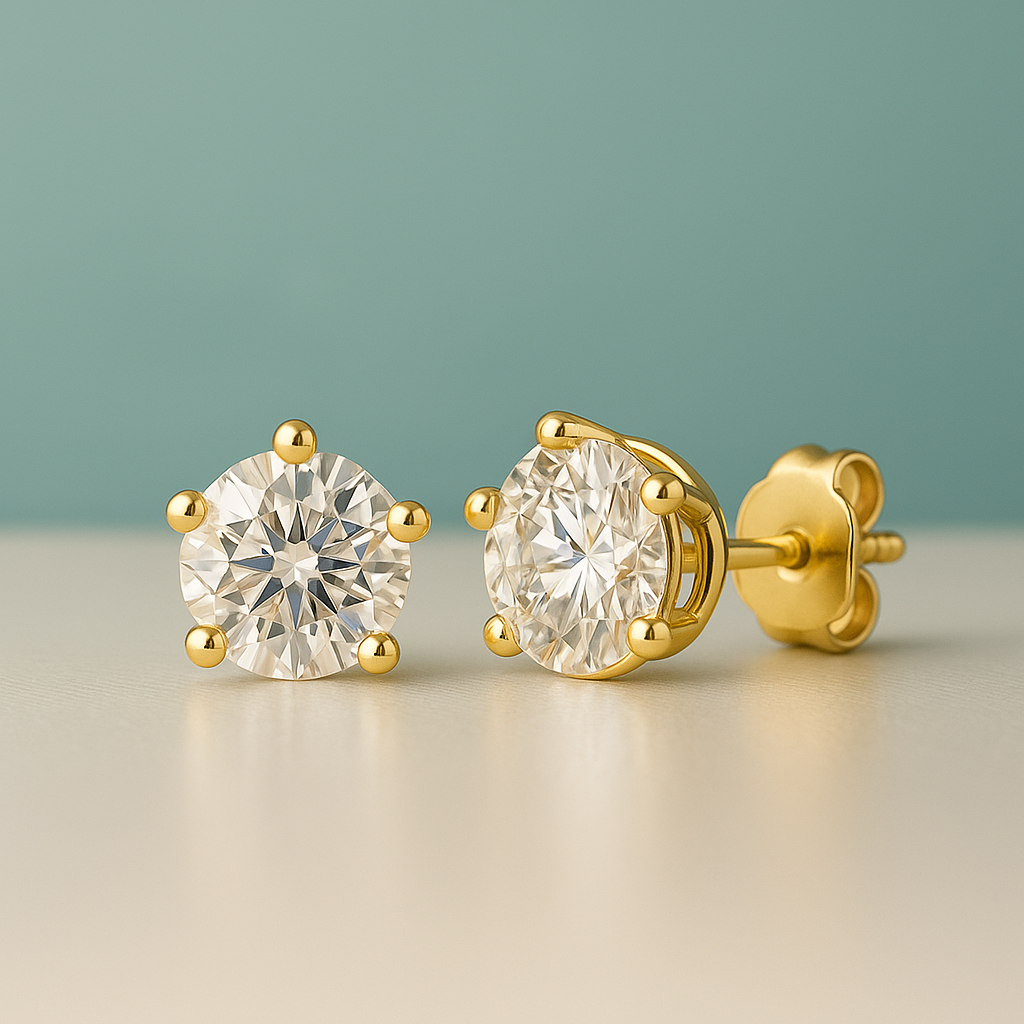 Brincos com Moissanite 2.0ct – Prata 925 com Banho de Ouro 18k - Yuna Joias