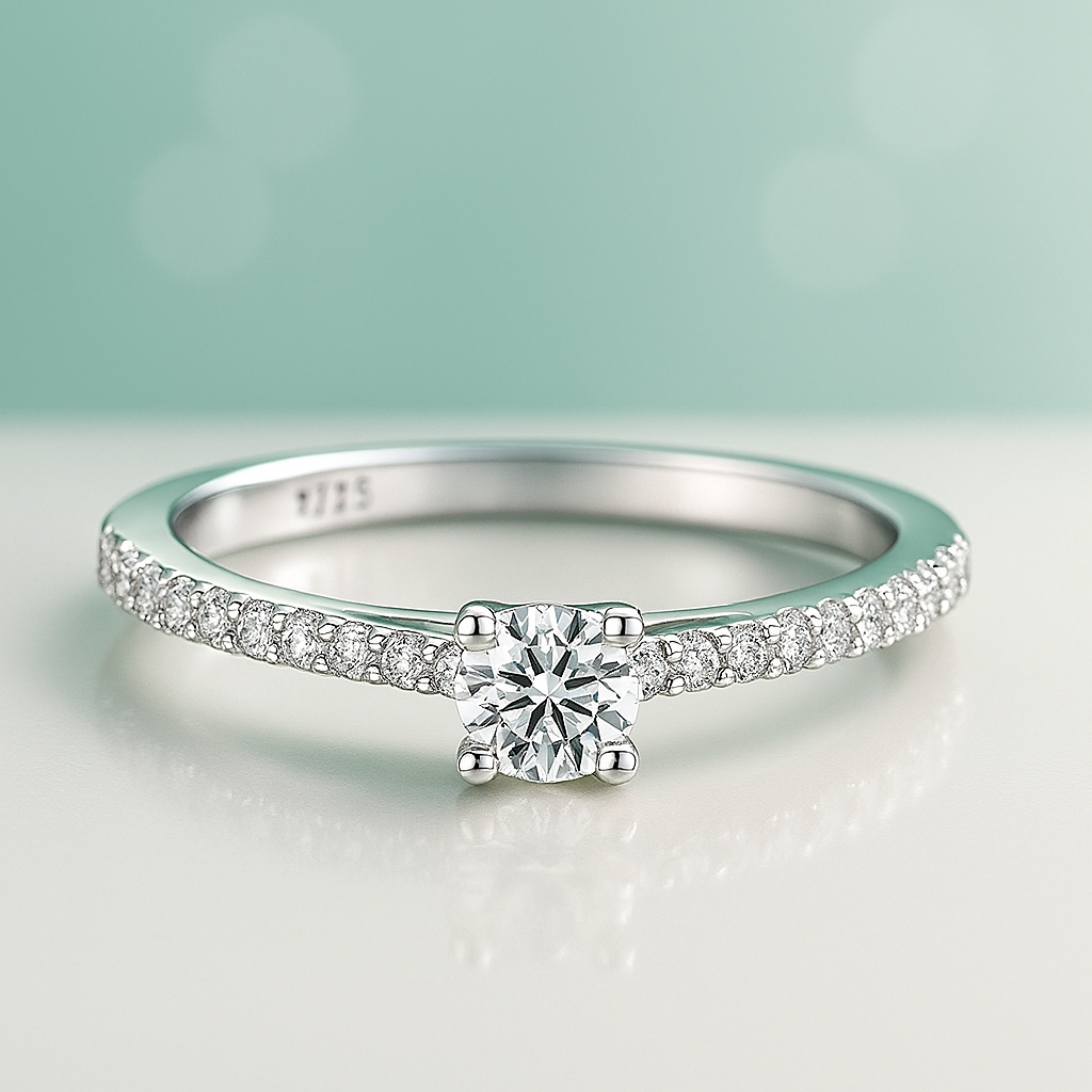 Anel de Noivado Moissanite 0.3ct em Prata 925 com Brilho Intenso - Yuna Joias