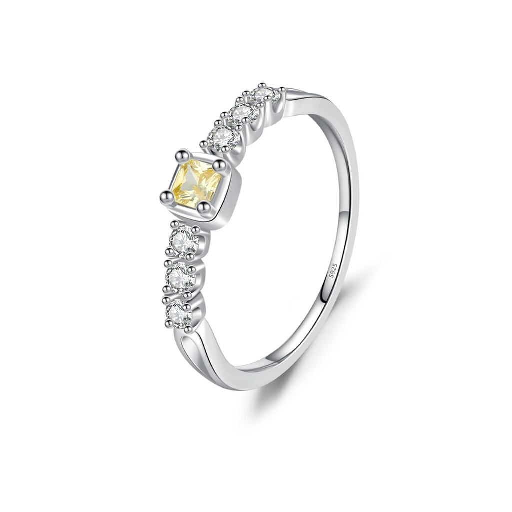 Anel Solitário Feminino com Zircônia Amarela - Joia Delicada em Prata 925 Estilo Candy - Yuna Joias