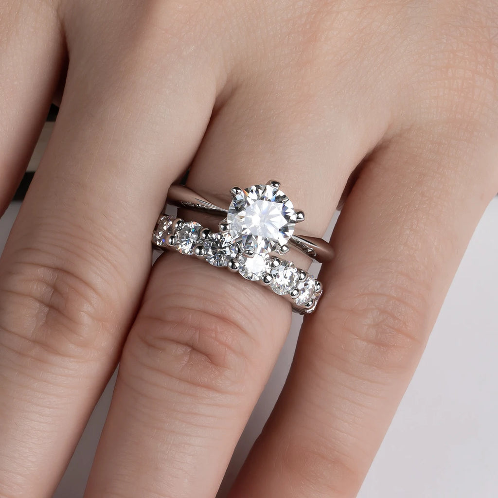 Conjunto de Anéis Feminino com Moissanite 2ct - Aliança de Noivado e Casamento em Prata 925 - Yuna Joias