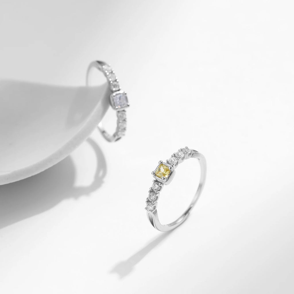 Anel Solitário Feminino com Zircônia Amarela - Joia Delicada em Prata 925 Estilo Candy - Yuna Joias