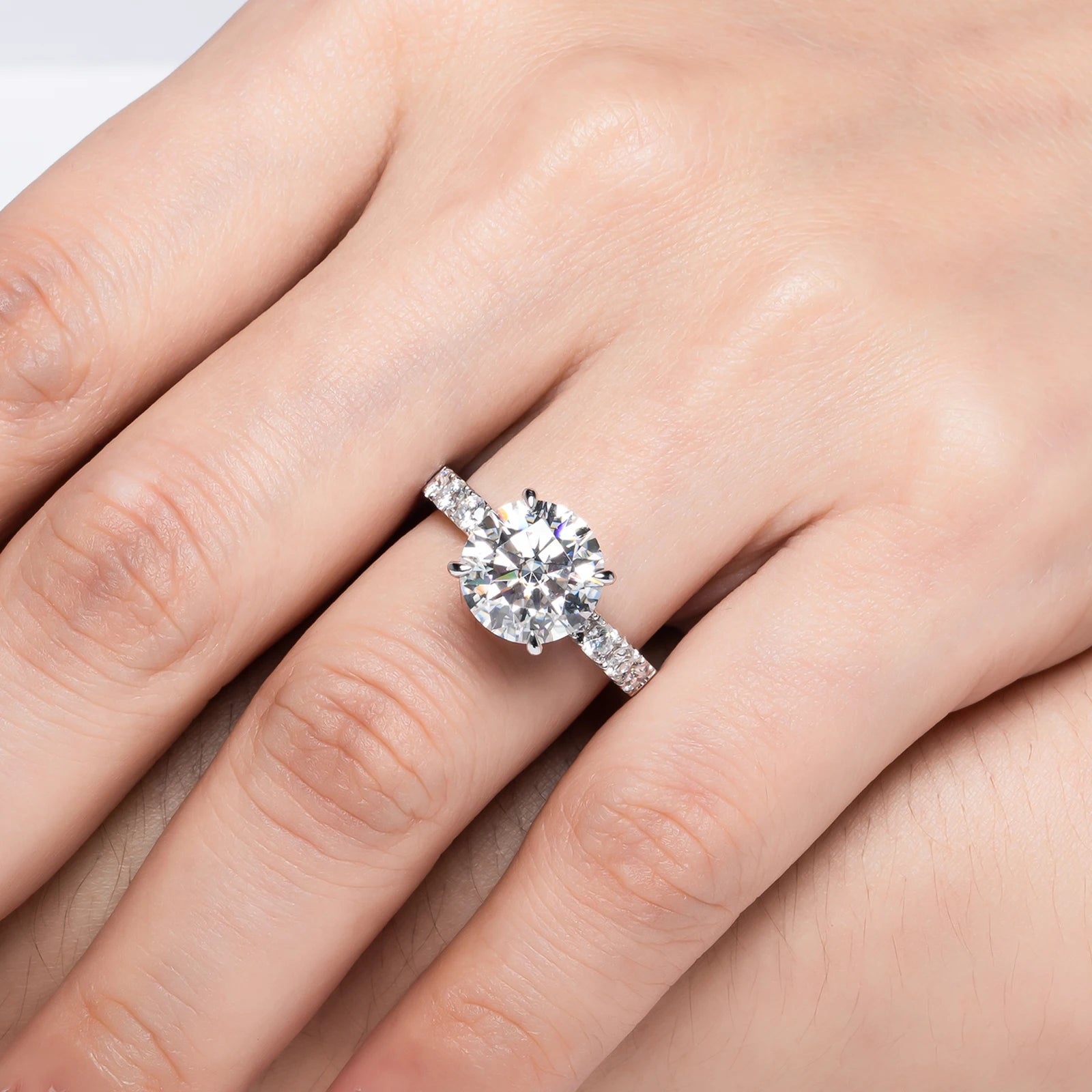 Anel de Noivado em Ouro Branco 14K com Moissanite de 3.5 Quilates – Yuna Joias
