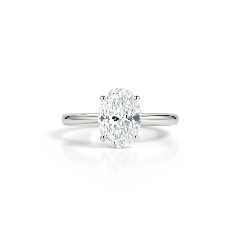 Anel Solitário Moissanite Oval 1 a 4ct - Prata 925 Banho Ouro Branco 18k GRA - Yuna Joias