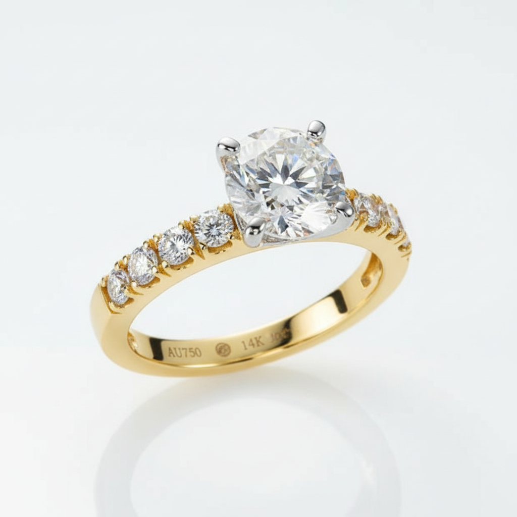 Anel de Noivado Moissanite 4,3ct Prata 925 Banho Ouro 18k com Certificado - Yuna Joias