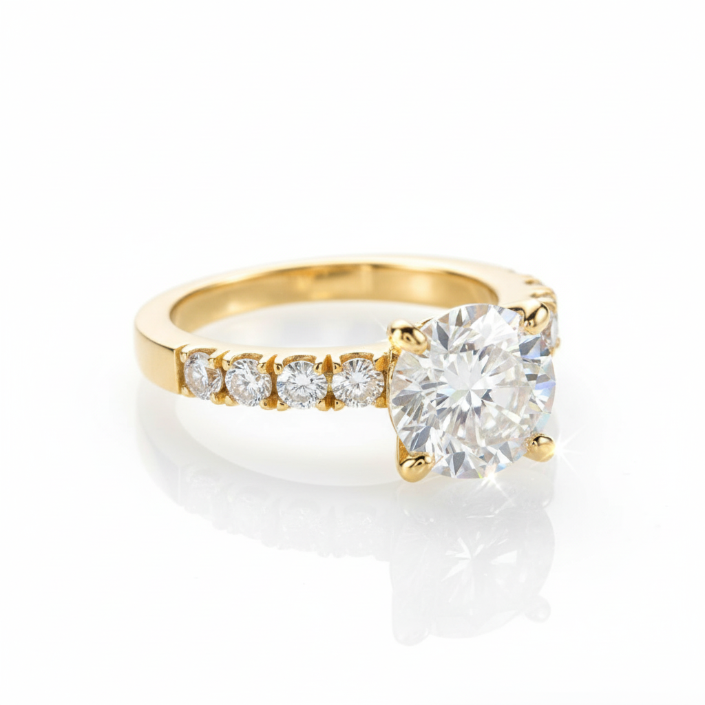 Anel de Noivado Moissanite 4,3ct Prata 925 Banho Ouro 18k com Certificado - Yuna Joias