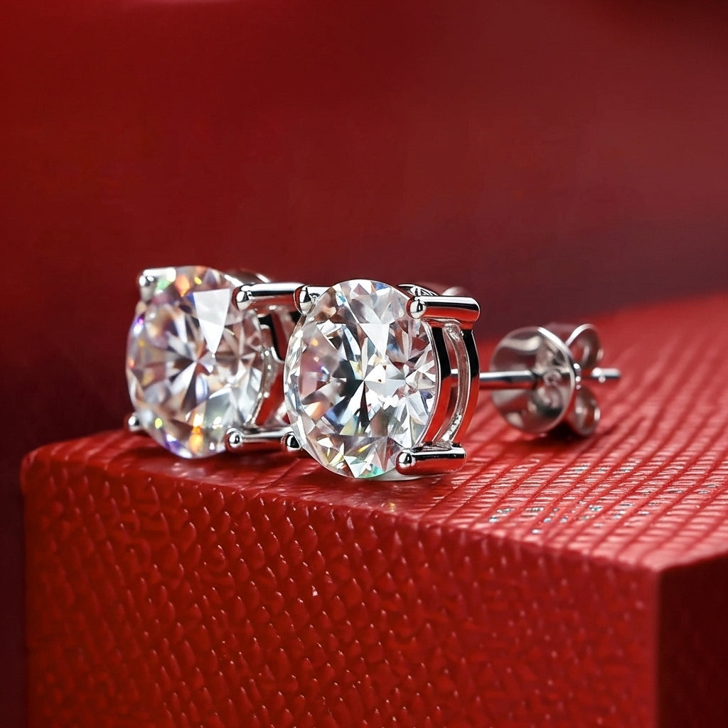 Brincos Solitários em Ouro Branco 14K com Moissanite de 4 Quilates Totais – Certificado GRA, Cor D, Brilho Excepcional - Yuna Joias