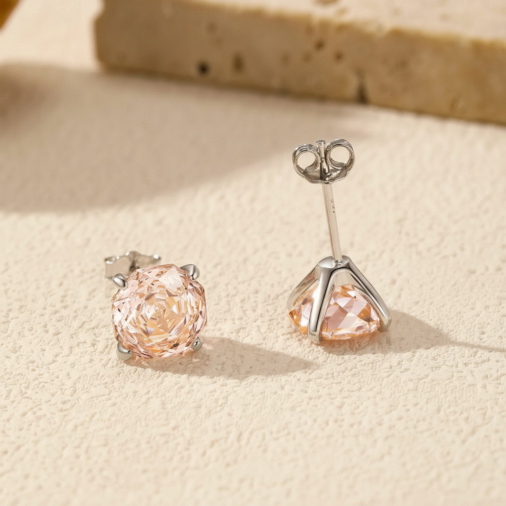 Brinco Solitário Feminino Cor Pôr do Sol - Joia Romântica em Prata 925 com Lapidação Rose Cut - Yuna Joias