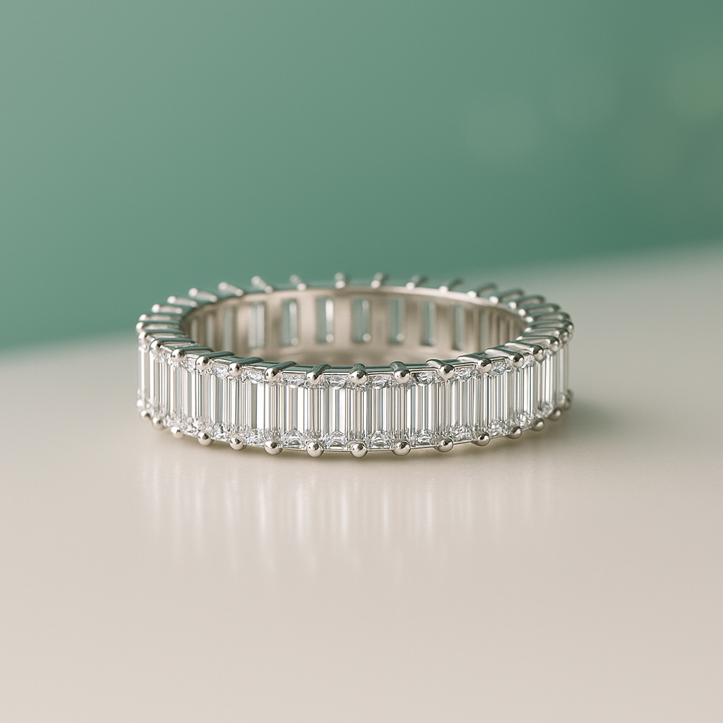 Aliança Moissanite com Lapidação Esmeralda – Prata 925 com Ouro 18k - Yuna Joias - Yuna Joias