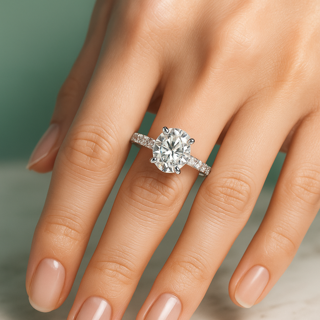 Anel Lucienne com Moissanite Oval 3.0ct – Yuna Joias - Yuna Joias