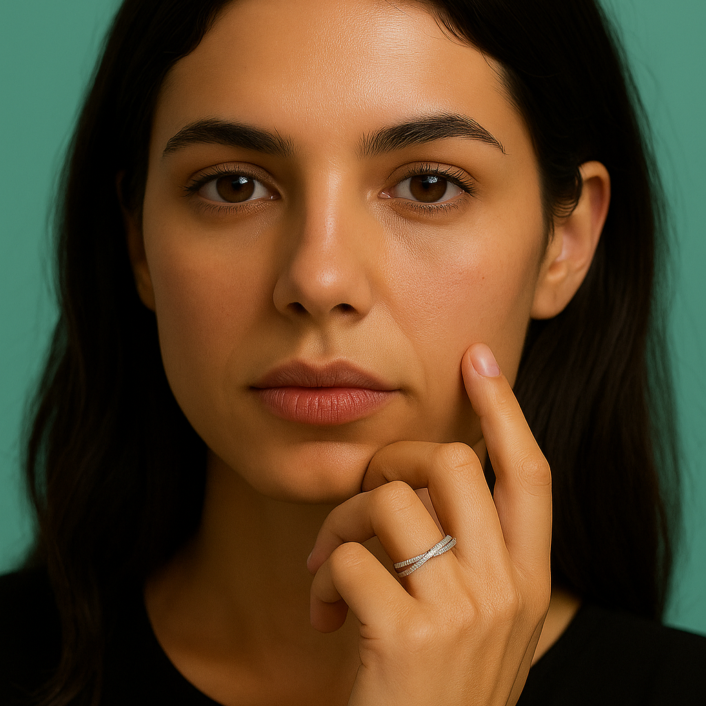 Anel Meia Aliança Aros Entrelaçados com Moissanite e Banho de Ouro 18k em Prata 925 - Yuna Joias - Yuna Joias