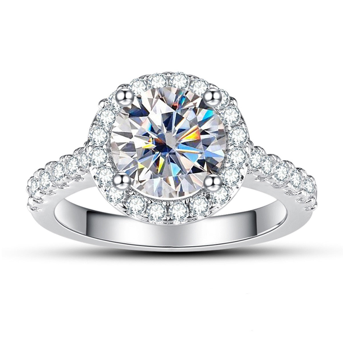 Anel Solitário Halo com Moissanite 2ct – Prata 925 com Banho de Ouro Branco 18k - Yuna Joias - Yuna Joias