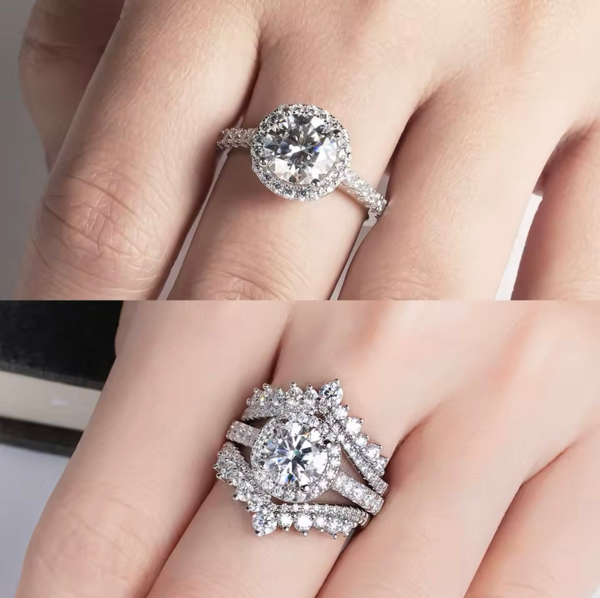 Anel Solitário Halo com Moissanite 2ct – Prata 925 com Banho de Ouro Branco 18k - Yuna Joias - Yuna Joias