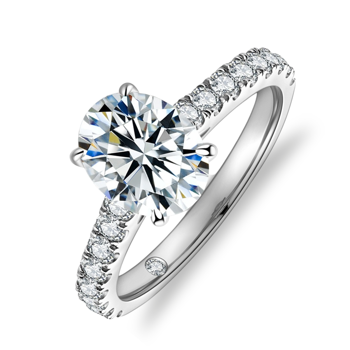 Anel Solitário com Moissanite Central em Lapidação Oval e Detalhes Luxuosos - Anel Solitário