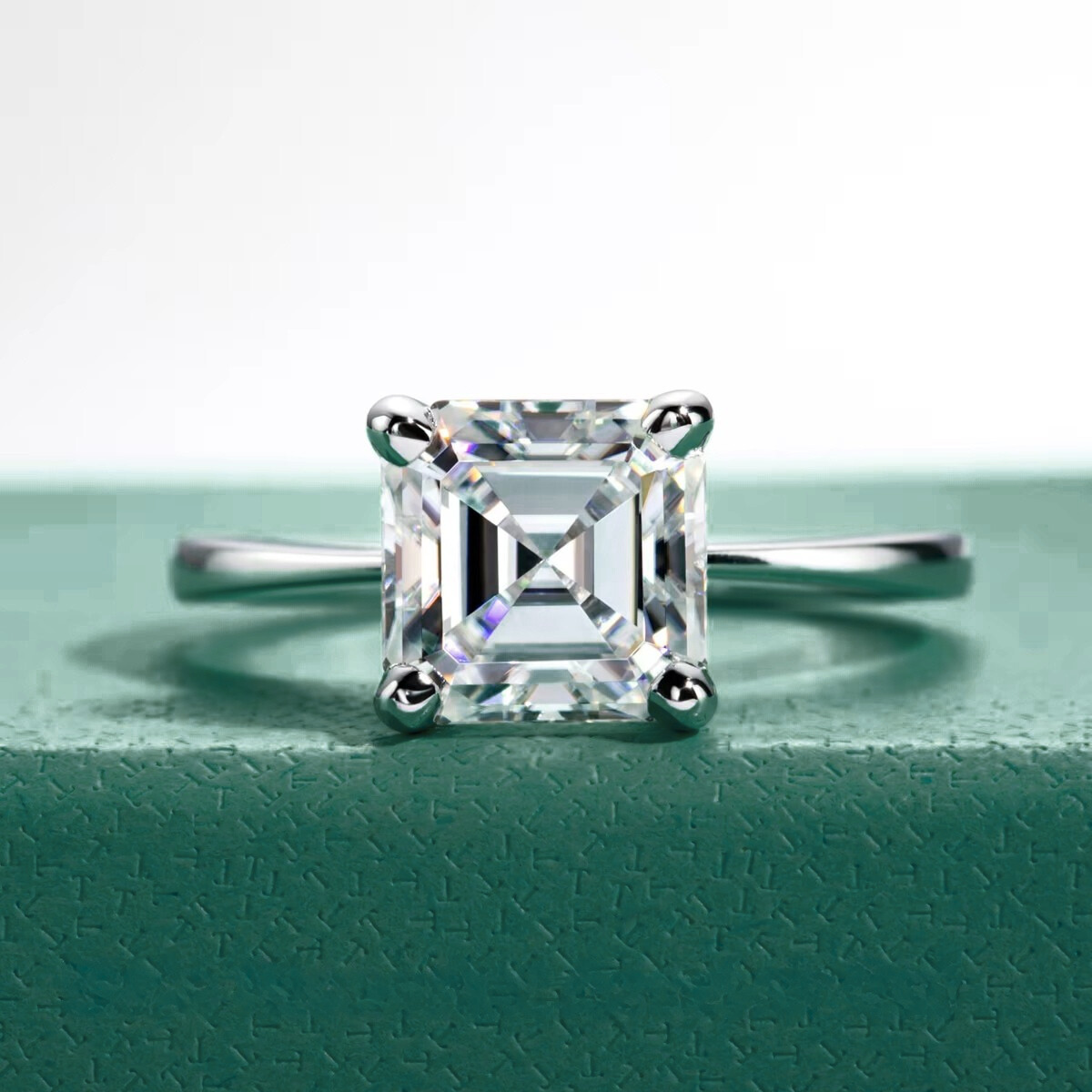 Moissanite Diamante Corte Asscher Anel Solitário Com Moissanite De