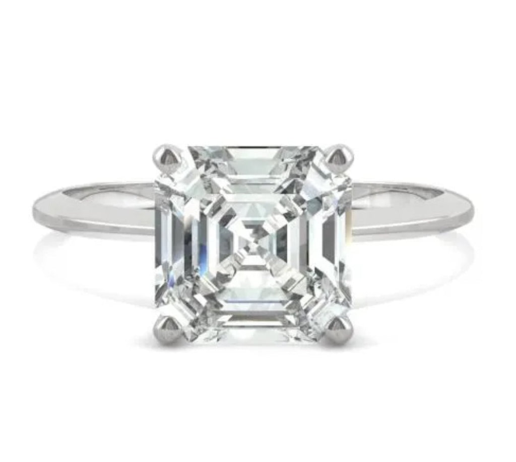 Anel Solitário com Moissanite de 3 Quilates Corte Asscher em Prata 925 e Ouro Branco 18k – Yuna Joias - Yuna Joias