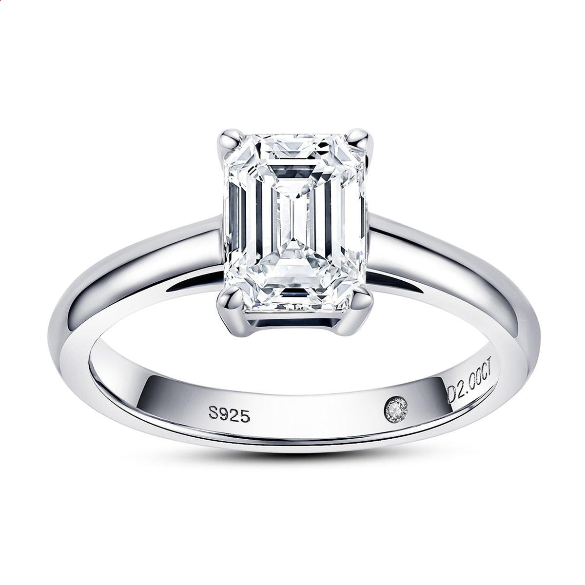 Anel Solitário com Moissanite 2 Quilates – Lapidação Esmeralda em Prata 925 com Ouro Branco 18k - Yuna Joias - Yuna Joias