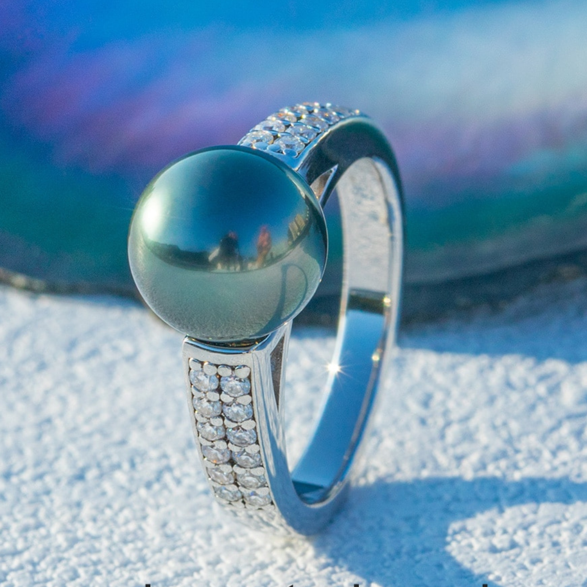 Anel de Pérola Natural do Tahiti e Moissanite Prata 925 com Ouro Branco 18k - Yuna Joias - Yuna Joias