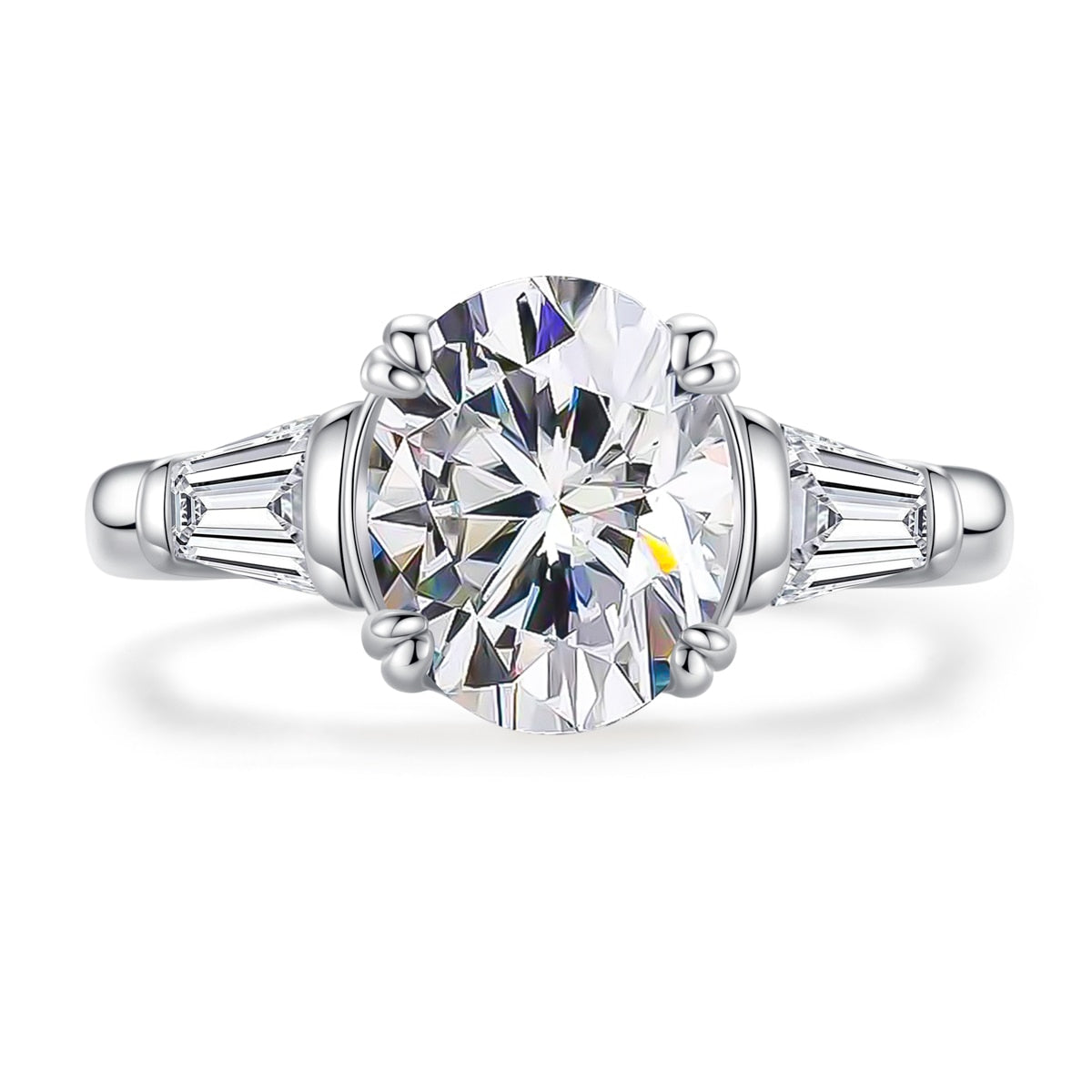 Anel Solitário com Moissanite Oval de 3 Quilates em Prata 925 e Ouro Branco 18k – Yuna Joias - Yuna Joias