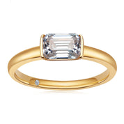 Anel Solitário com Moissanite Lapidação Esmeralda 1,0 Quilate em Prata 925 com Banho de Ouro 18k – Yuna Joias - Yuna Joias