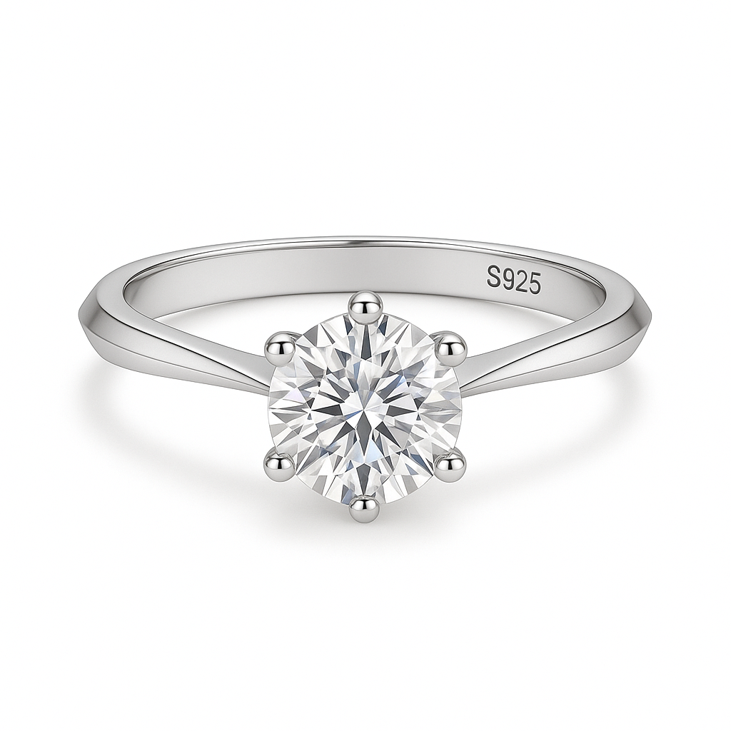 Anel Solitário em Moissanite e Prata 925 com Banho de Ouro Branco 18k – Yuna Joias - Yuna Joias