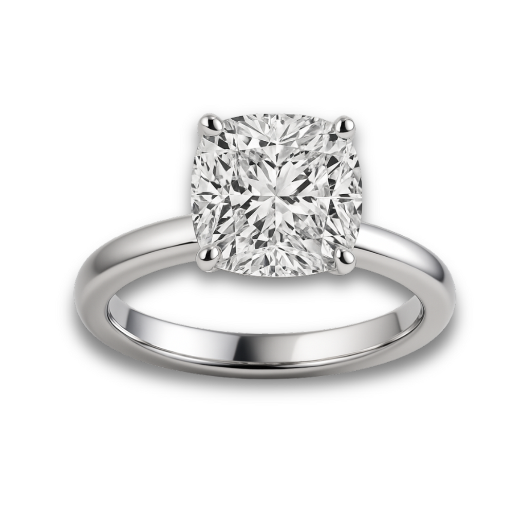 Anel Solitário Moissanite Cushion 3,5ct em Prata 925 com Ouro Branco 18k – Yuna Joias - Yuna Joias