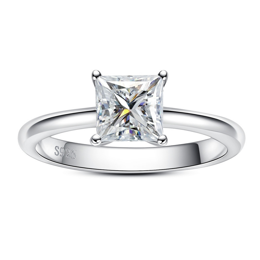 Anel Solitário com Moissanite 1.2ct Princesa em Prata 925 e Ouro Branco 18k - Yuna Joias - Yuna Joias
