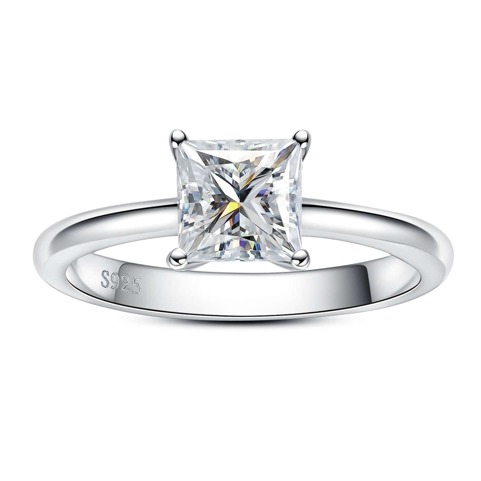 Anel Solitário com Moissanite 1.2ct Princesa em Prata 925 e Ouro Branco 18k - Yuna Joias - Yuna Joias