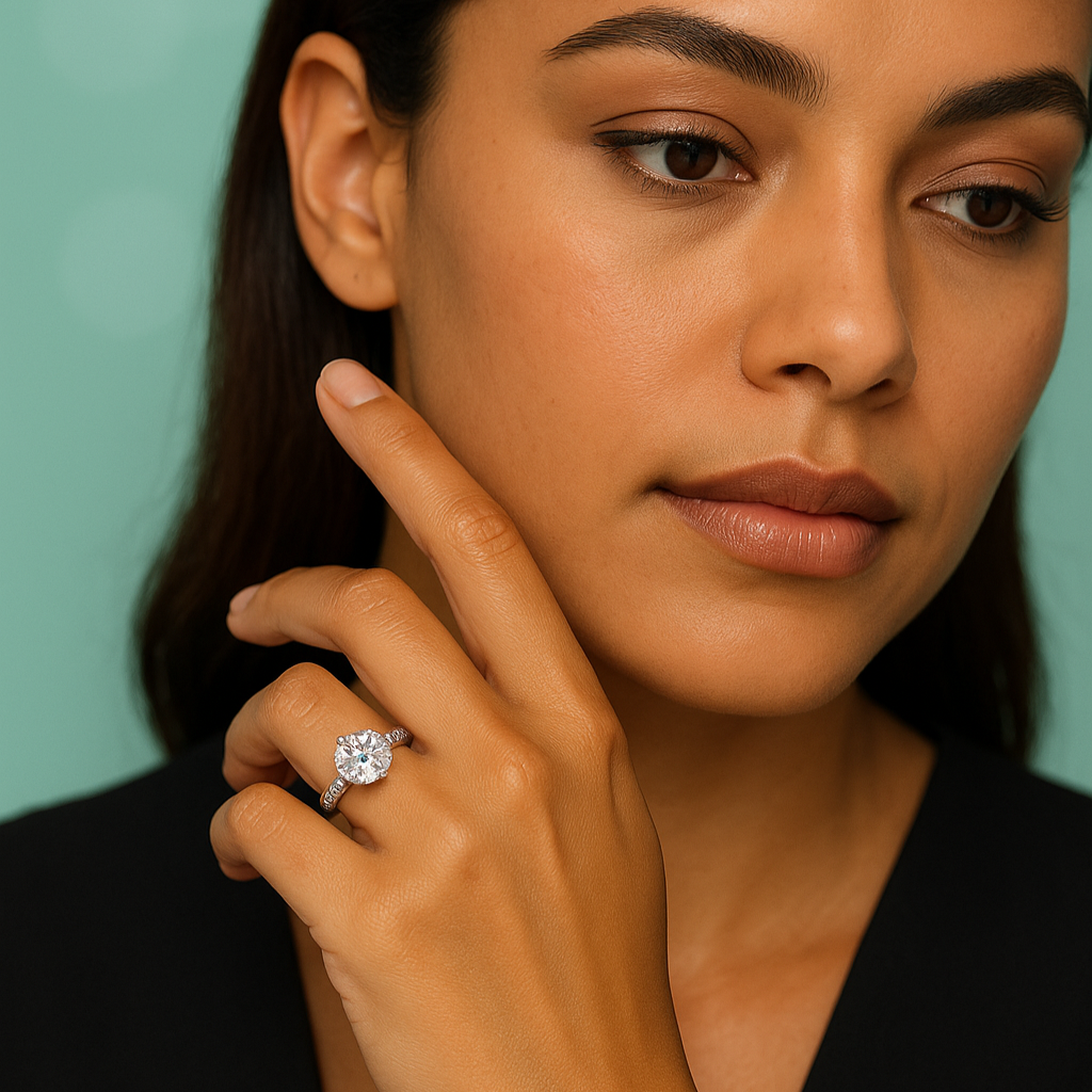Anel Solitário em Ouro Branco 18k com Moissanite - Yuna Joias - Yuna Joias