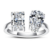 Anel com Moissanite Pera e Radiante em Prata 925 com Ouro Branco – Yuna Joias - Yuna Joias