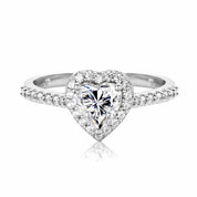 Anel Solitário Halo com Moissanite em Coração Prata 925 com Banho de Ouro 18k - Yuna Joias - Yuna Joias