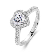 Anel Solitário Halo com Moissanite em Coração Prata 925 com Banho de Ouro 18k - Yuna Joias - Yuna Joias