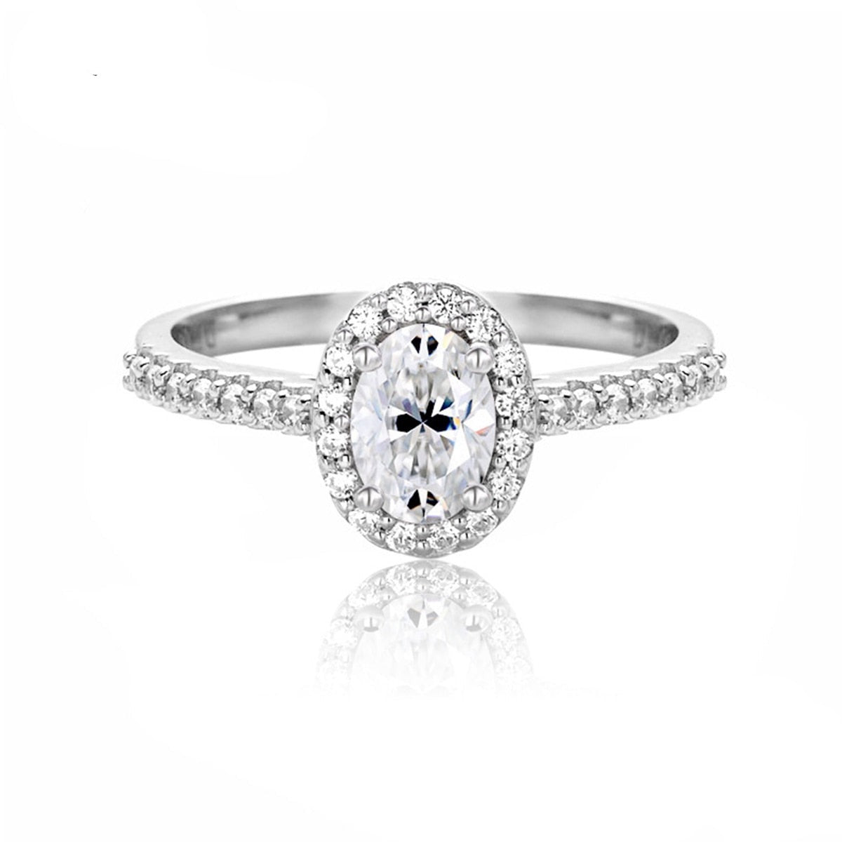 Anel Solitário Halo com Moissanite Oval 1ct em Prata 925 com Detalhes em Ouro Branco 18k – Yuna Joias - Yuna Joias