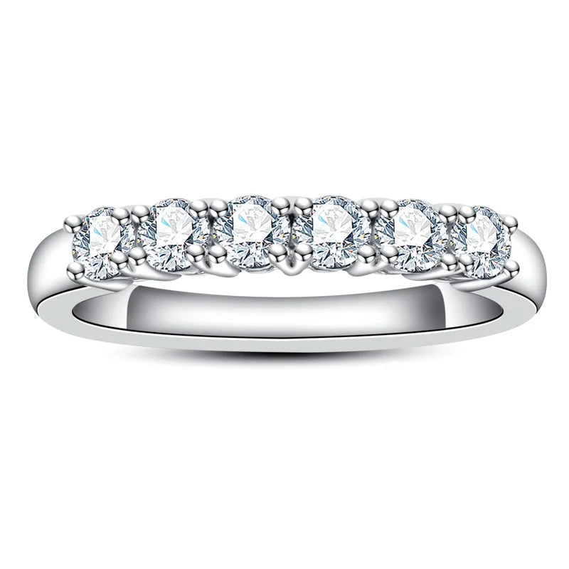 Meia Aliança com 6 Moissanites em Prata 925 e Banho de Ouro Branco – Yuna Joias - Yuna Joias