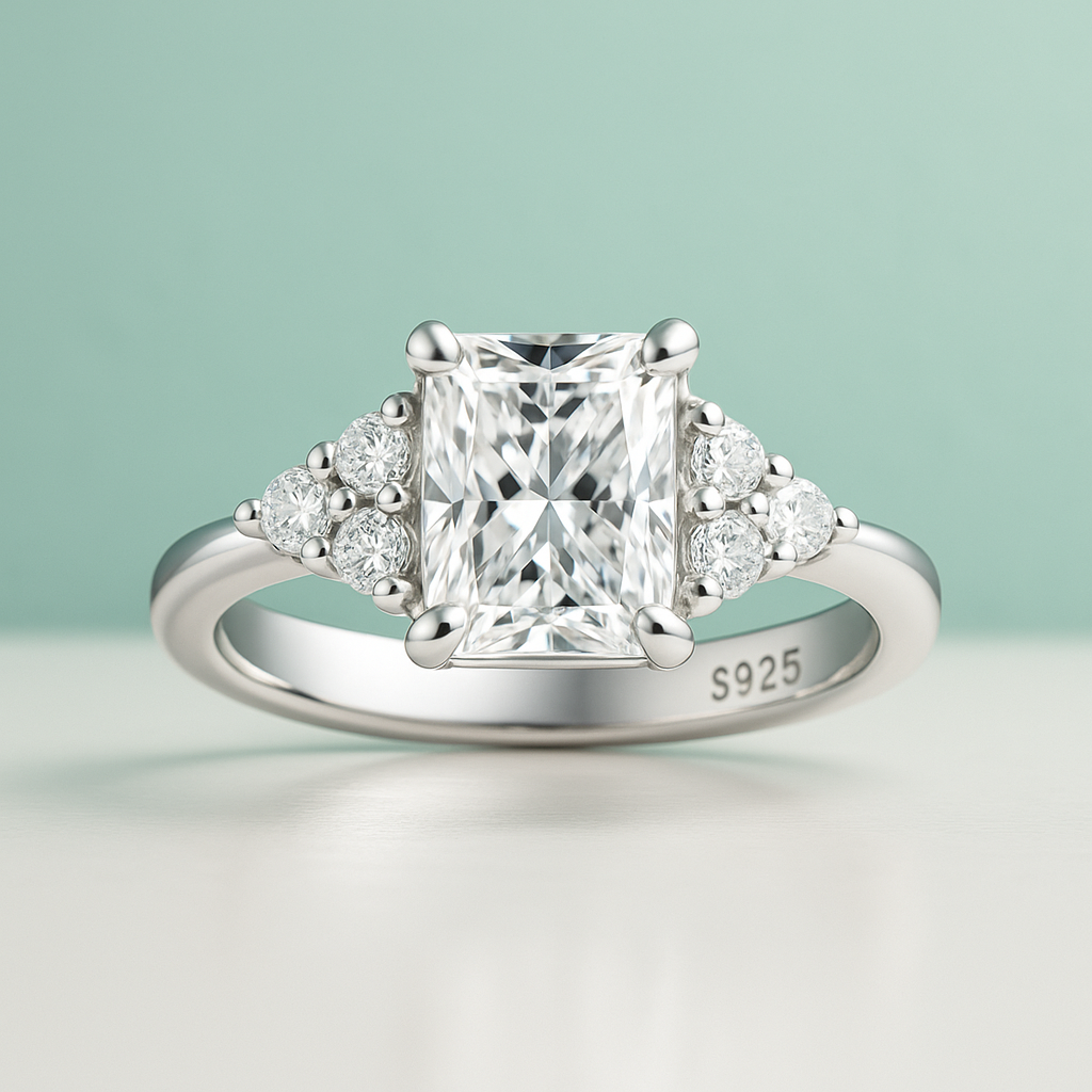 Anel Solitário Moissanite 3,0ct em Prata 925 com Banho de Ouro 18k - Yuna Joias - Yuna Joias