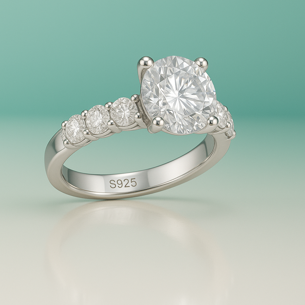 Anel Solitário Moissanite 3.5ct com Prata 925 e Banho de Ouro 18k com Certificado GRA - Yuna Joias - Yuna Joias