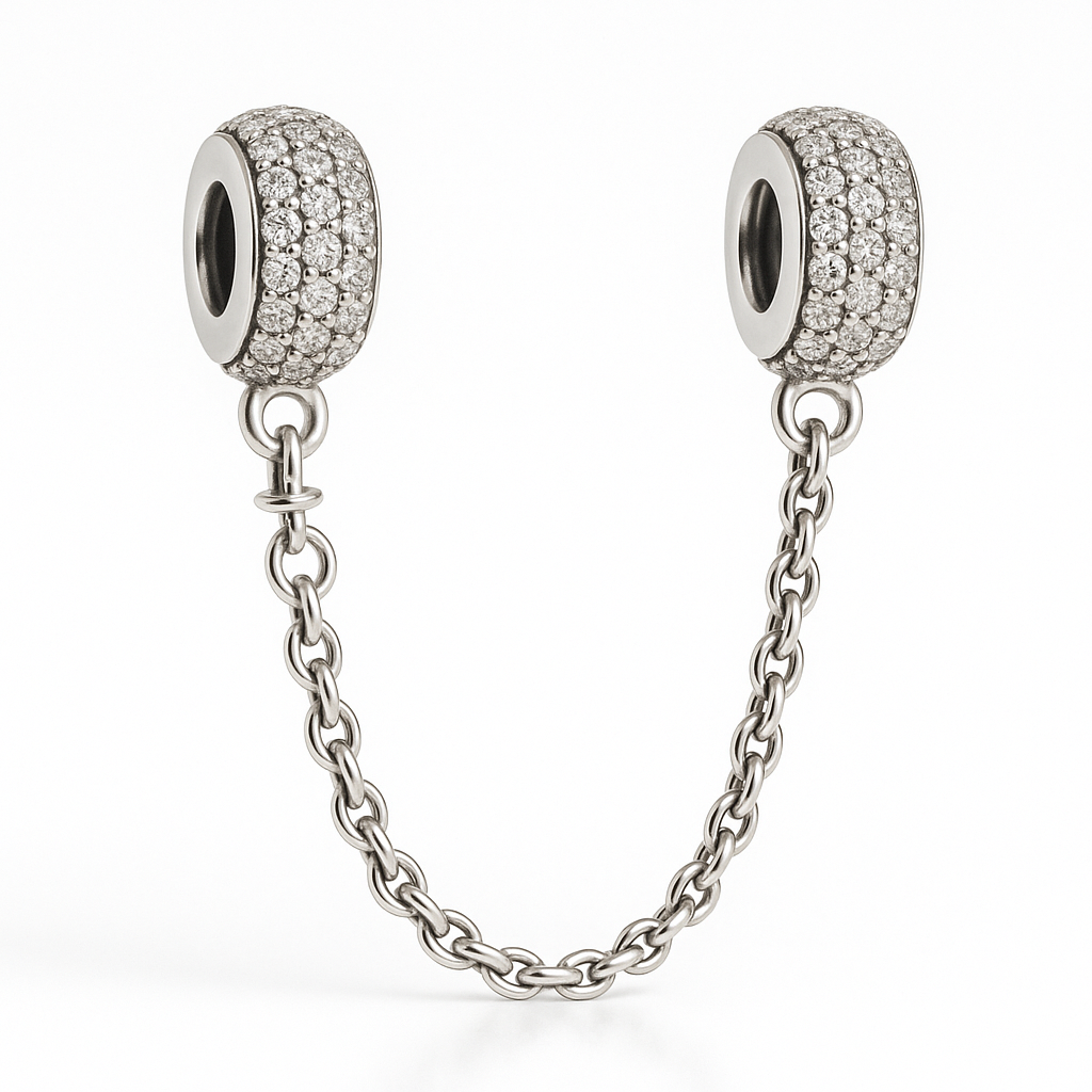 Berloque Corrente de Segurança Cravejado em Prata 925 - Yuna Joias - Yuna Joias