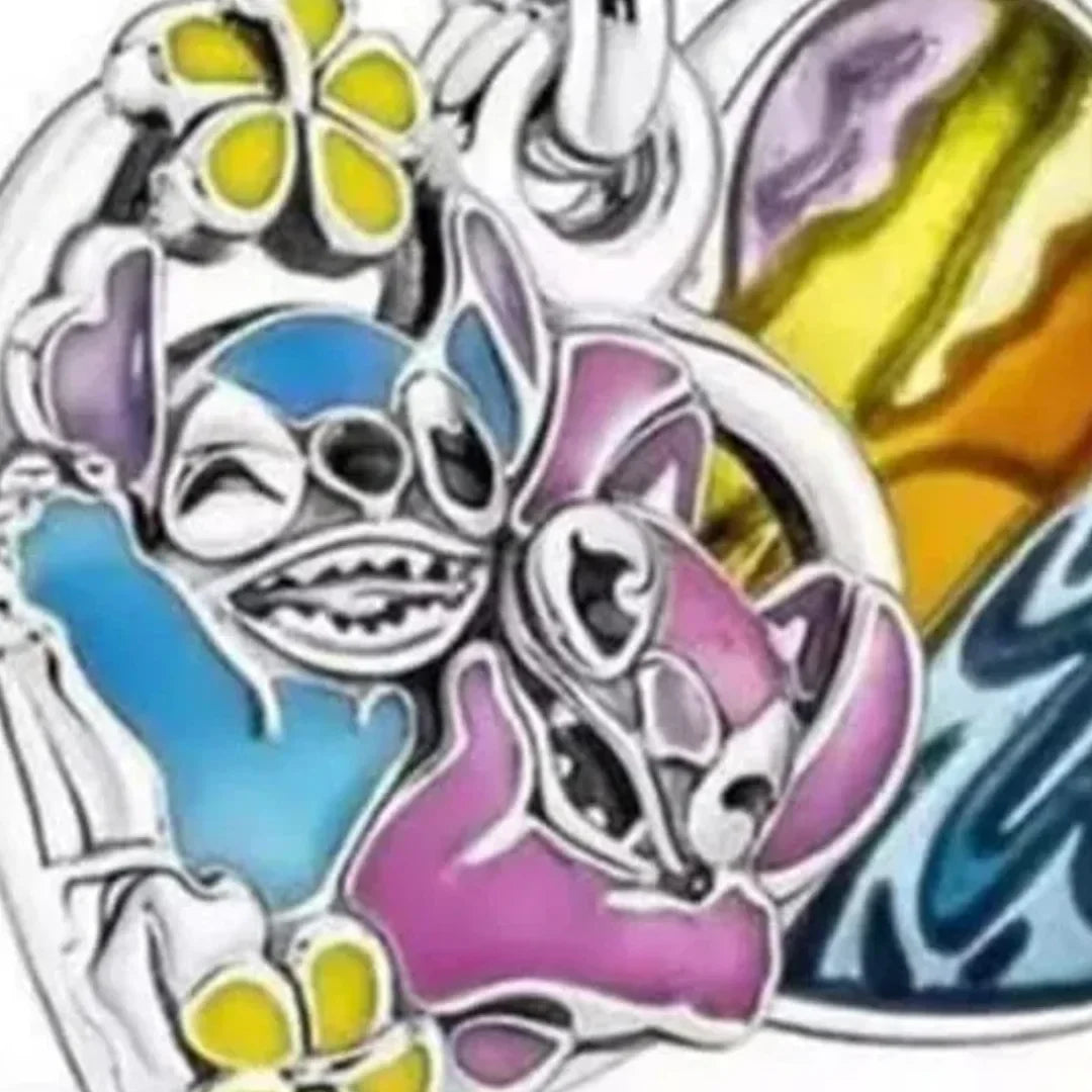 Berloque Stitch e Angel em Prata 925 - Charm Apaixonado Compatível com Pulseiras - Yuna Joias
