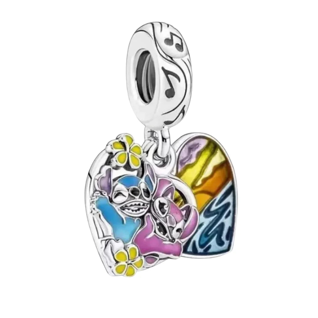 Berloque Stitch e Angel em Prata 925 - Charm Apaixonado Compatível com Pulseiras - Yuna Joias