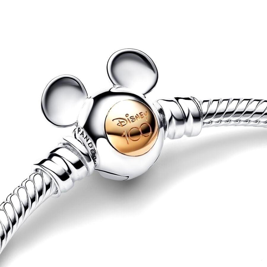 Pulseira Pandora com pingente Mickey em prata e ouro comemorando 100 anos da Disney