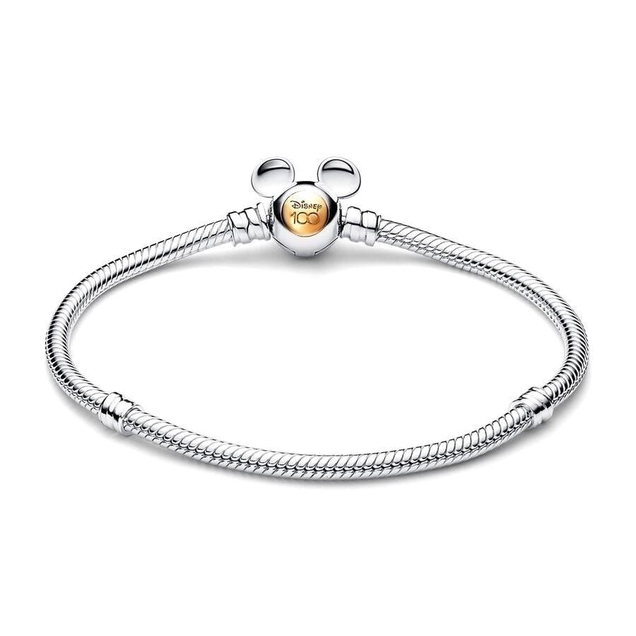 Bracelete prata com fecho em formato de cabeça do Mickey comemorando 100 anos da Disney